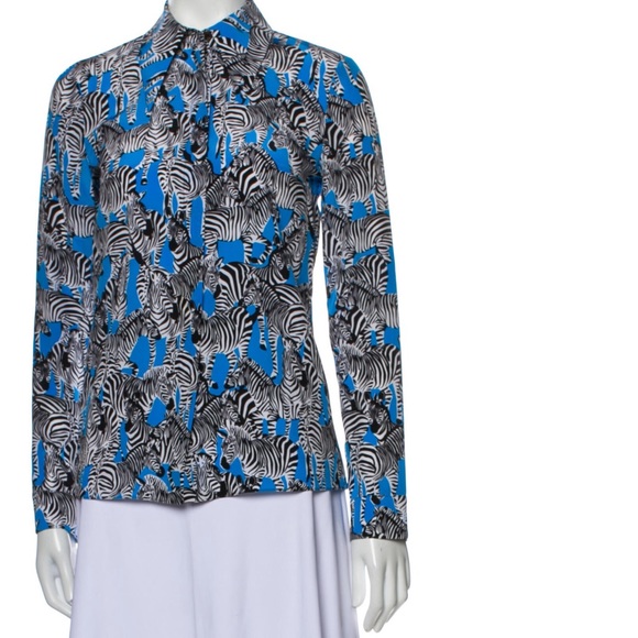 FLASH ⚡️⚡️⚡️ SALE!!! Michael Kors Zebra 100% Silk Button-Up Blouse! NEW! Sz 0 - Picture 2 of 7